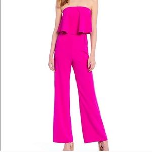 Hot pink strapless jumpsuit